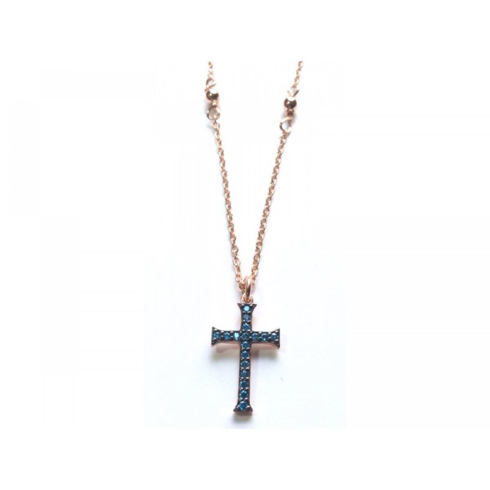 Silver cross necklace with sea zircon